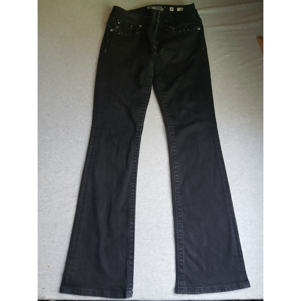 Miss Me Jeans 30 X 34 Bootcut Mid Rise Flap Pocket Black Stretch Western Y2k